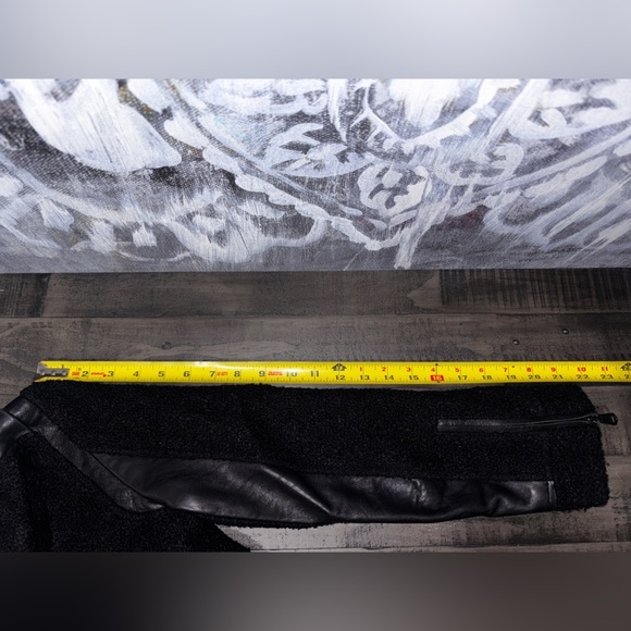 Club Monaco Motorcycle Jacket Womens SZ0 Black Wool Boucle Lambskin Leather Trim - Picture 10 of 12